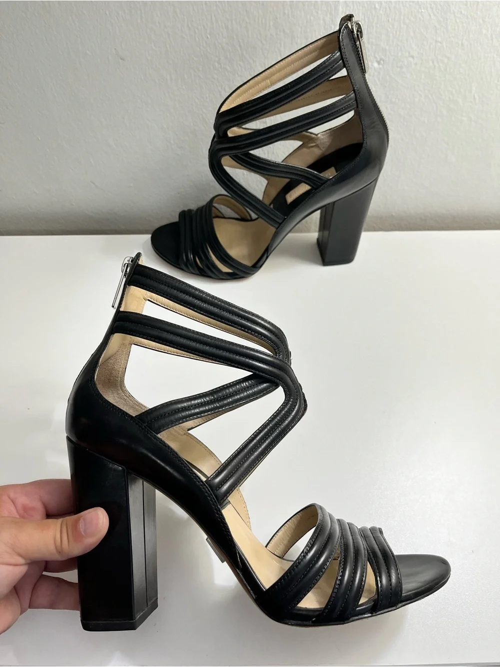 Michael Kors Preston Leather Strappy Block Heel Sandals Size 9